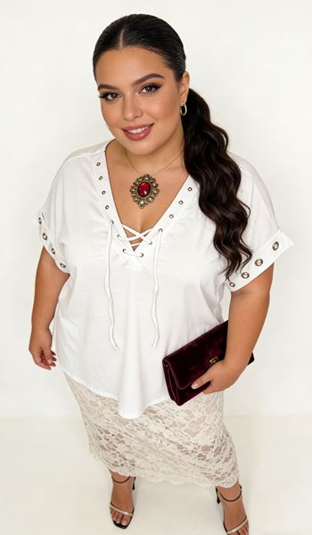 Immagine di PLUS SIZE ADJUSTABLE V NECK TOP WITH LACE UP